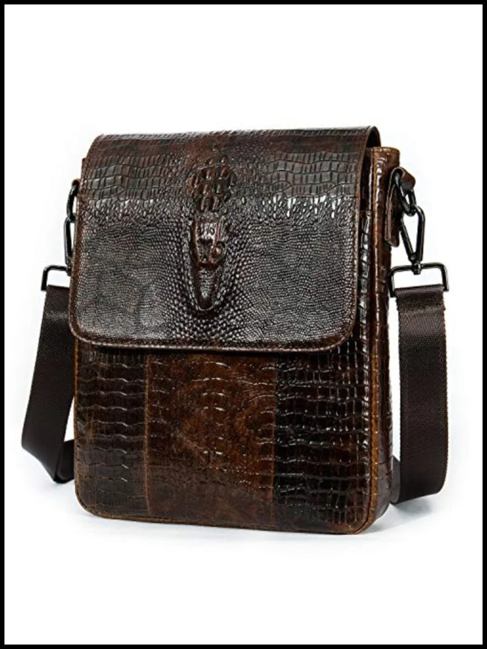 Leather Messenger Bag Crocodile Embossed Crossbody Shoulder Bag for Men